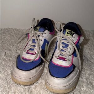 Nike White and Blue Sneakers with Pink Accents